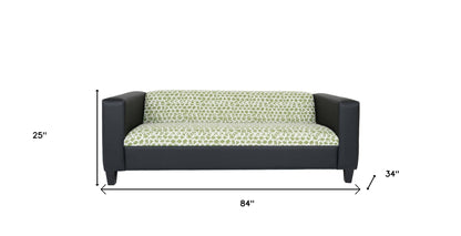 84" Green and White Faux Leather Geometric Sofa With Black Legs