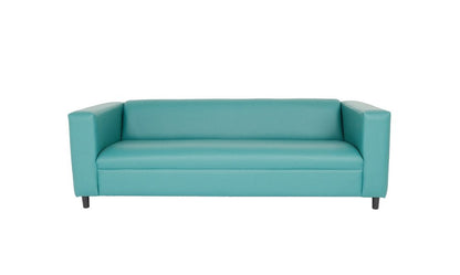 84" Blue Faux Leather Sofa With Black Legs