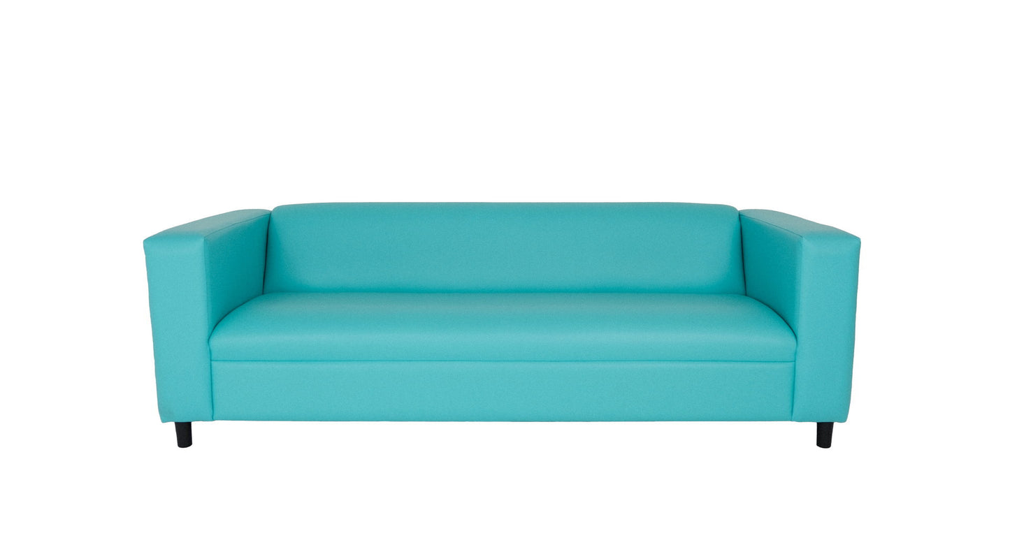 84" Teal Blue Faux Leather Sofa With Black Legs