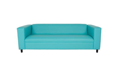 84" Teal Blue Faux Leather Sofa With Black Legs