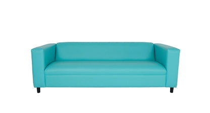 84" Teal Blue Faux Leather Sofa With Black Legs