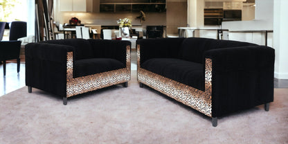 Two Piece  Leopard and Black Five Person Seating Set