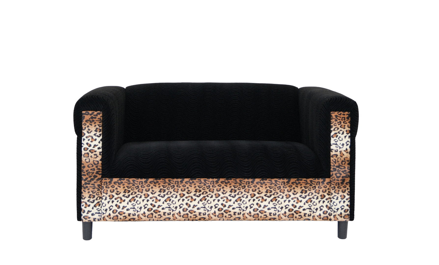 72" Black Velvet Leopard Loveseat