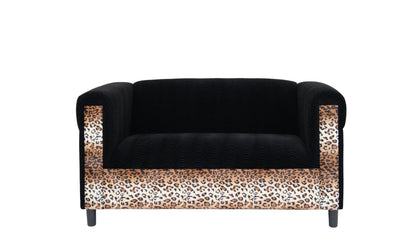 72" Black Velvet Leopard Loveseat