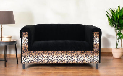 72" Black Velvet Leopard Loveseat