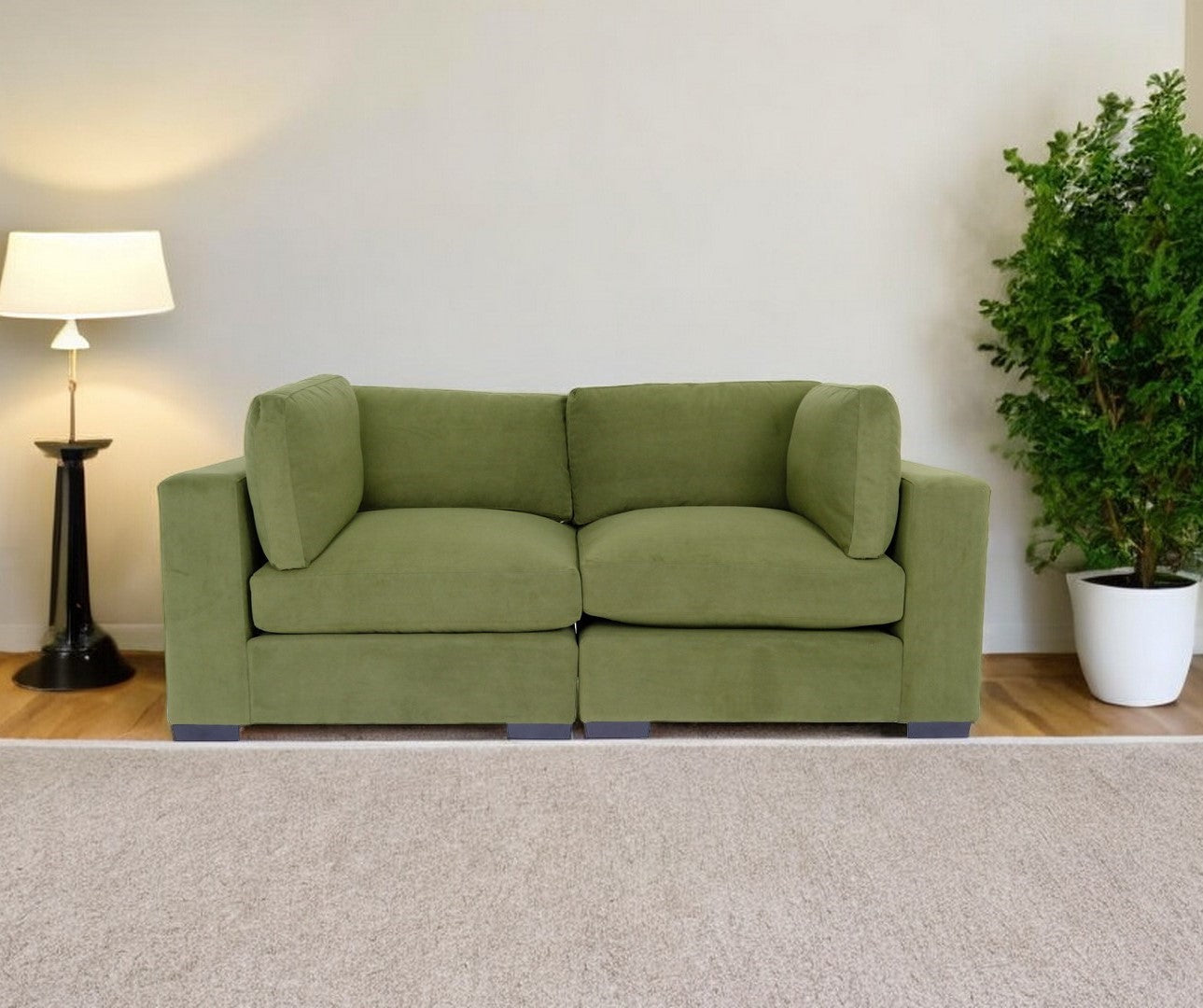 84" Forest Green And Dark Brown Loveseat