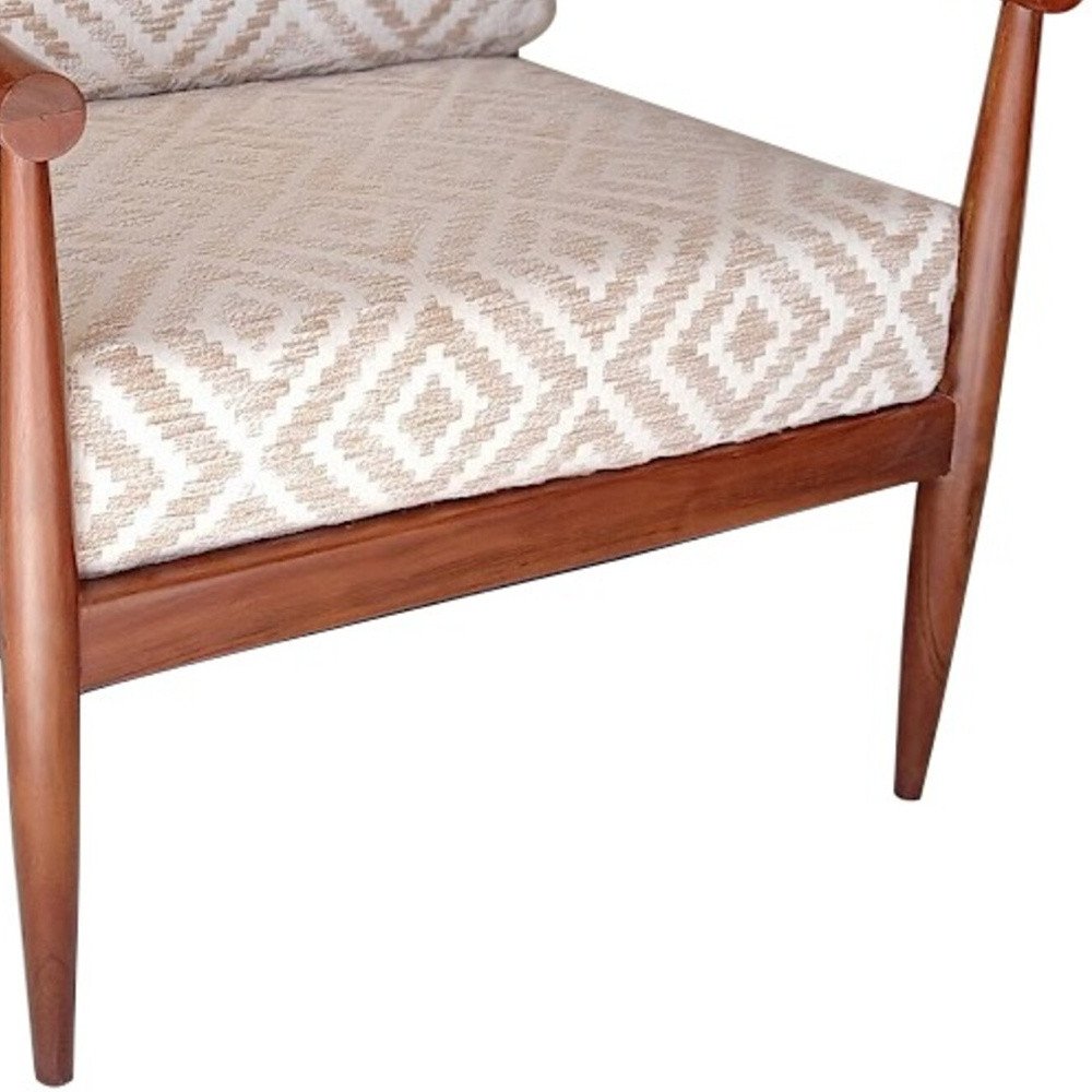 28" Beige and Brown Solid Wood Geometric Arm Chair