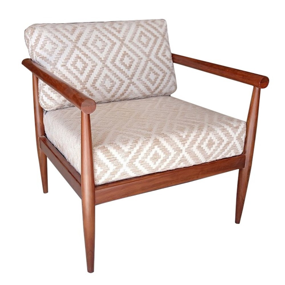 28" Beige and Brown Solid Wood Geometric Arm Chair