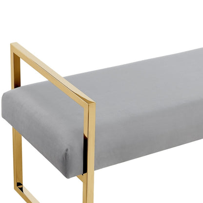 48" Navy Blue and Gold Upholstered Velvet Bench