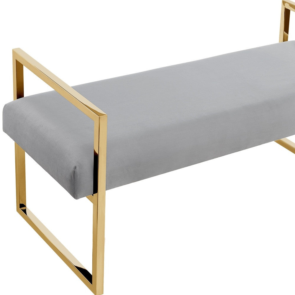 48" Navy Blue and Gold Upholstered Velvet Bench