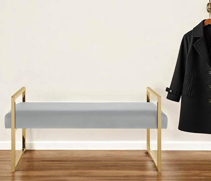 48" Black and Silver Upholstered Velvet Bench