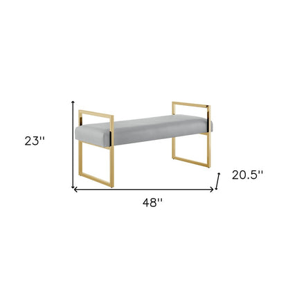 48" Black and Silver Upholstered Velvet Bench