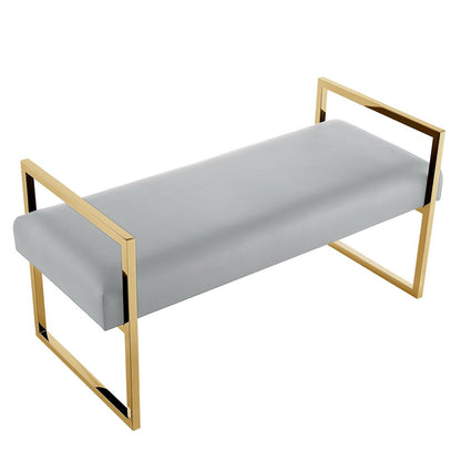 48" Black and Silver Upholstered Velvet Bench