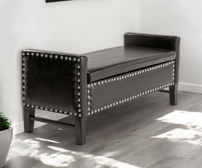 50" Espresso Upholstered PU Leather Bench with Flip top