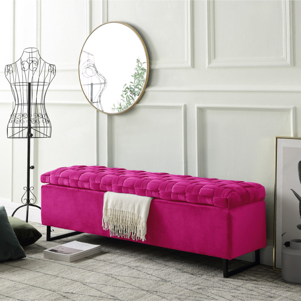 16" Fuchsia Upholstered Velvet Bench with Flip top