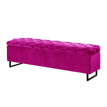 16" Fuchsia Upholstered Velvet Bench with Flip top