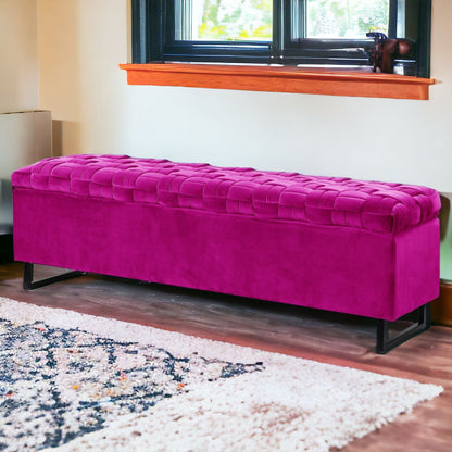 16" Fuchsia Upholstered Velvet Bench with Flip top