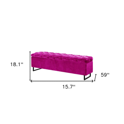 16" Fuchsia Upholstered Velvet Bench with Flip top