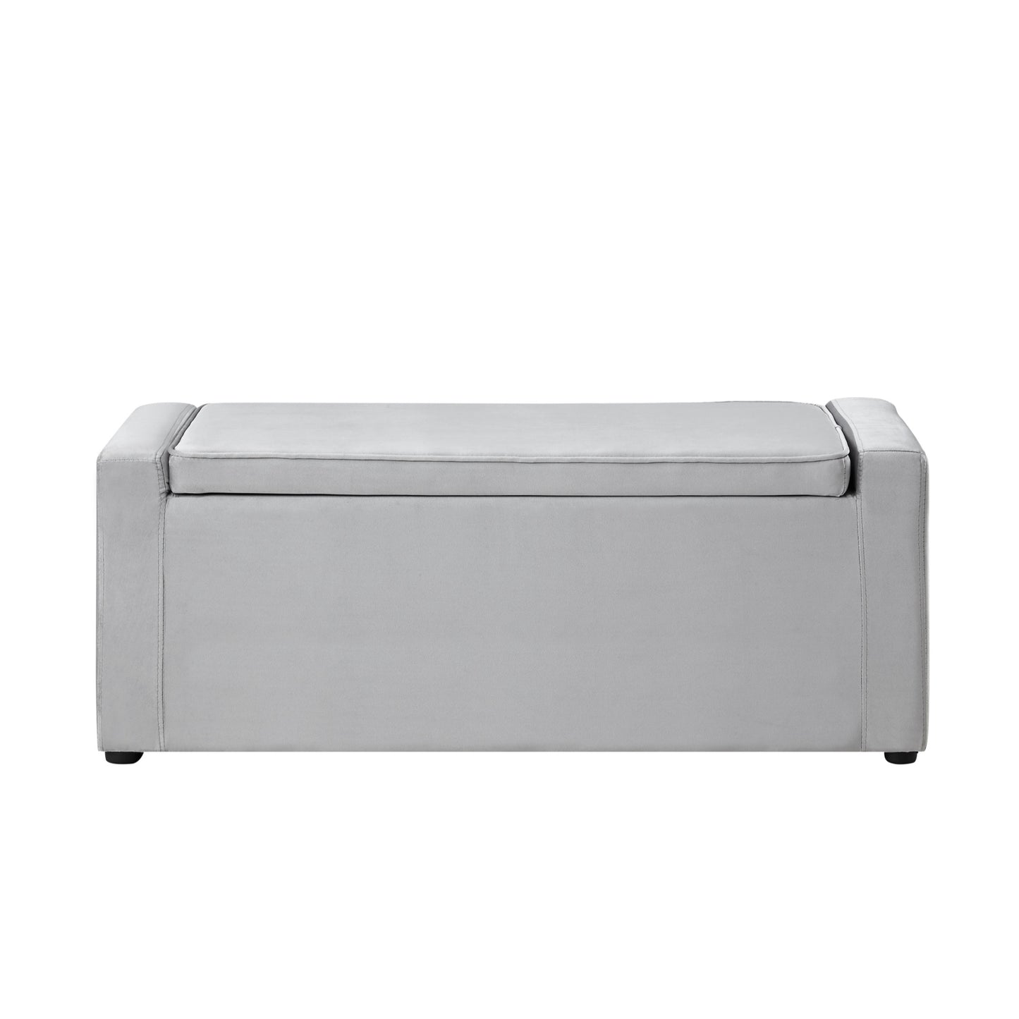 47" Gray and Black Upholstered Velvet Bench with Flip top