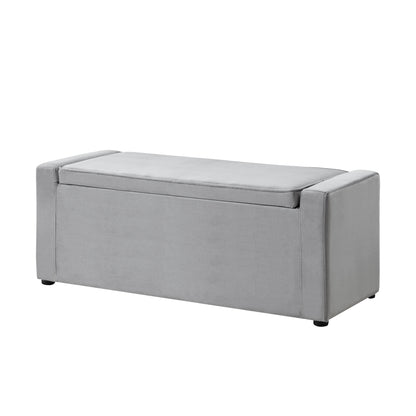 47" Gray and Black Upholstered Velvet Bench with Flip top