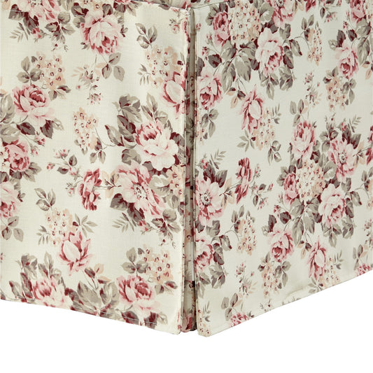 20" White and Red Linen Upholstered Floral Storage Bench with Shoe Storage