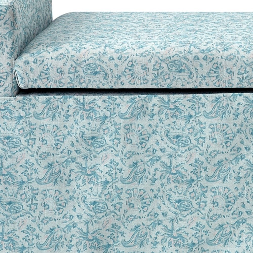 20" White and Red Linen Upholstered Floral Storage Bench with Shoe Storage