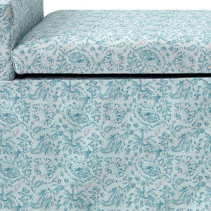 20" White and Red Linen Upholstered Floral Storage Bench with Shoe Storage