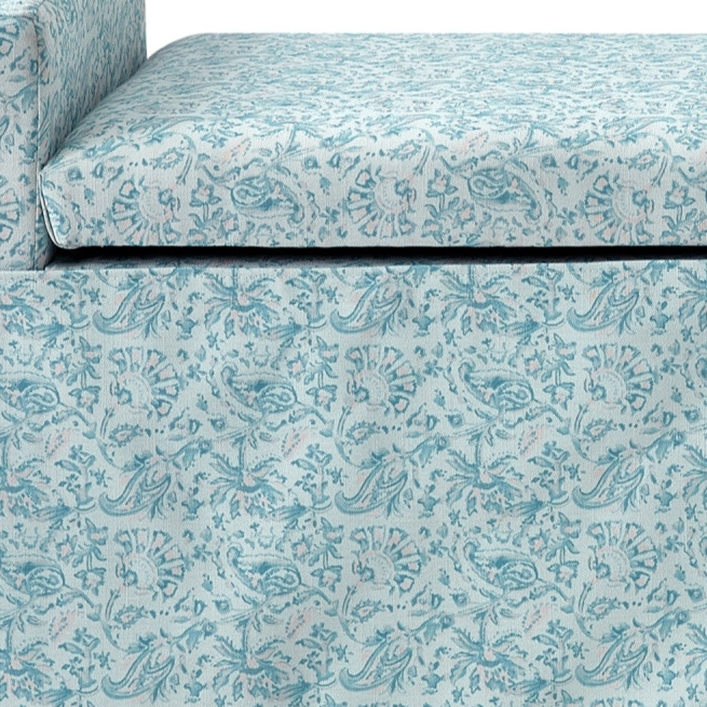 20" White and Red Linen Upholstered Floral Storage Bench with Shoe Storage