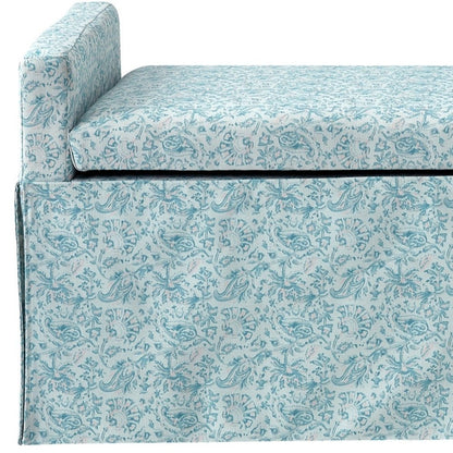 20" White and Red Linen Upholstered Floral Storage Bench with Shoe Storage