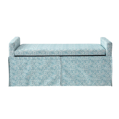 20" White and Red Linen Upholstered Floral Storage Bench with Shoe Storage