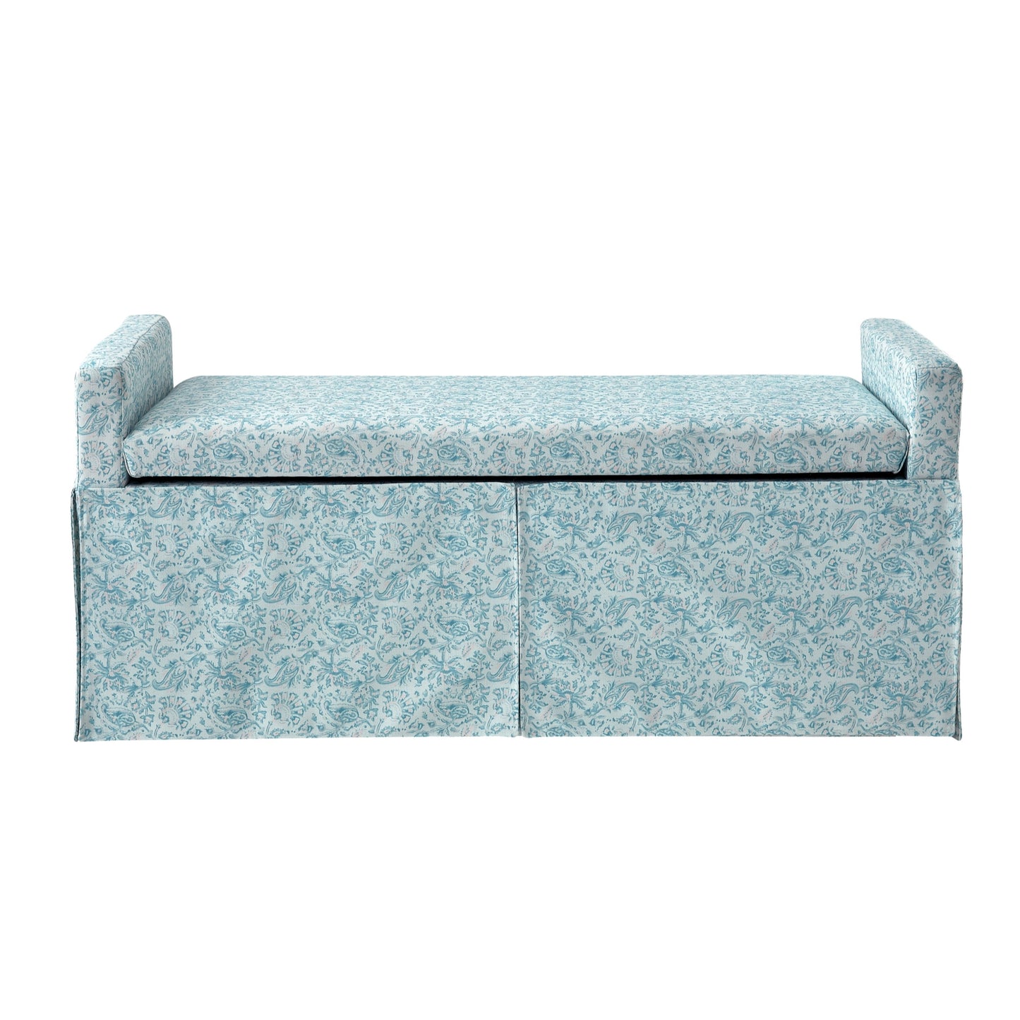 20" White and Red Linen Upholstered Floral Storage Bench with Shoe Storage