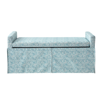 20" White and Red Linen Upholstered Floral Storage Bench with Shoe Storage