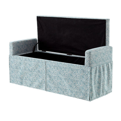 20" White and Red Linen Upholstered Floral Storage Bench with Shoe Storage