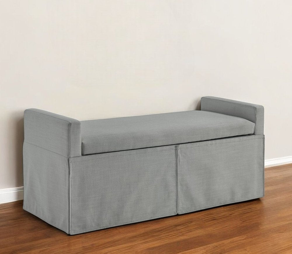 20" White and Red Linen Upholstered Floral Storage Bench with Shoe Storage