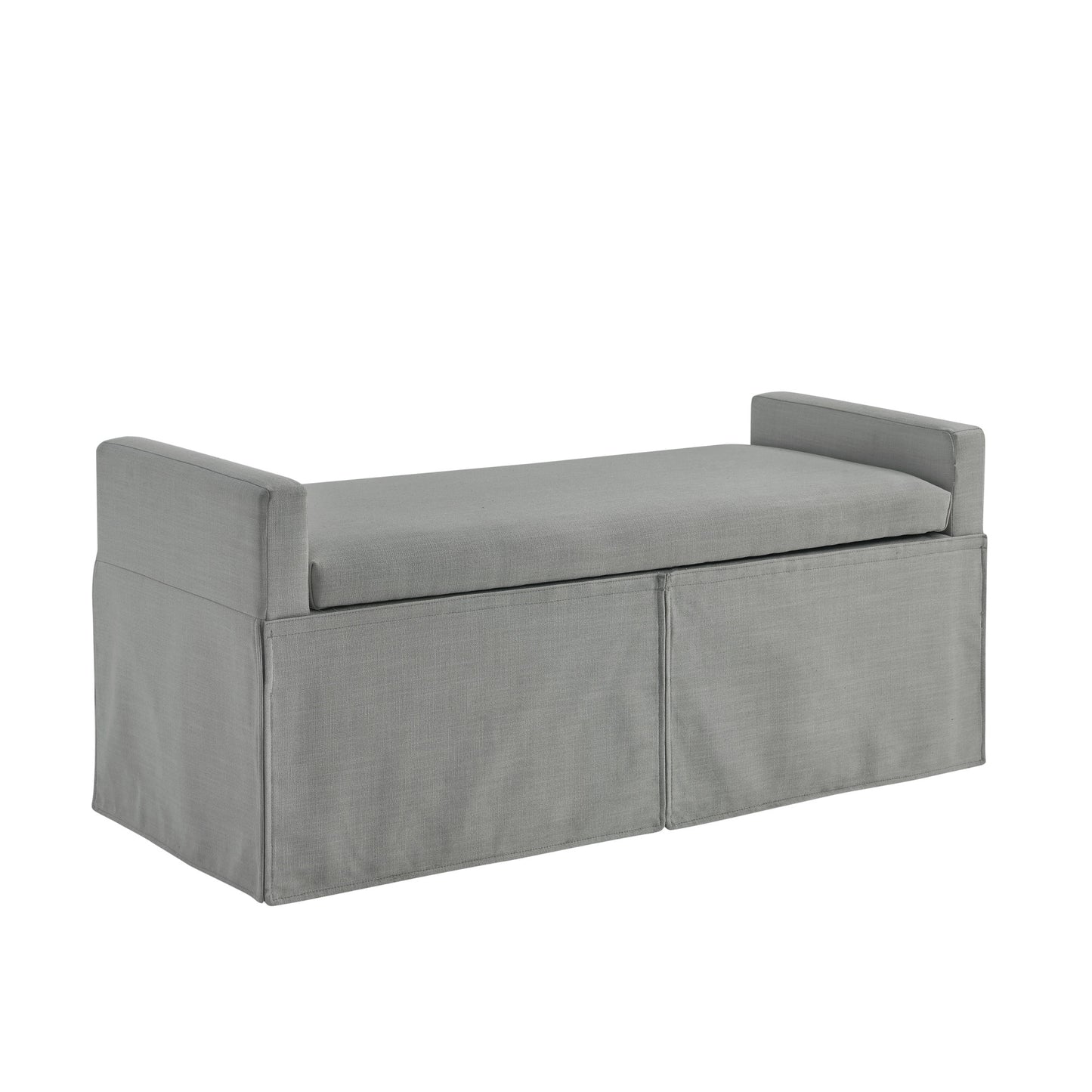 20" White and Red Linen Upholstered Floral Storage Bench with Shoe Storage