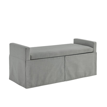 20" White and Red Linen Upholstered Floral Storage Bench with Shoe Storage