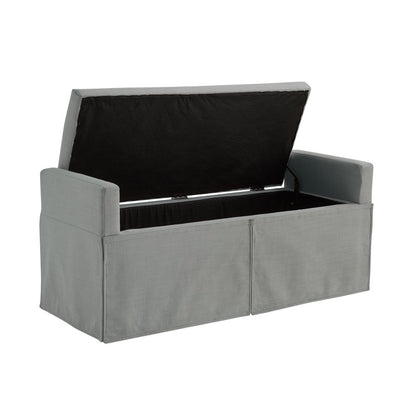 20" White and Red Linen Upholstered Floral Storage Bench with Shoe Storage