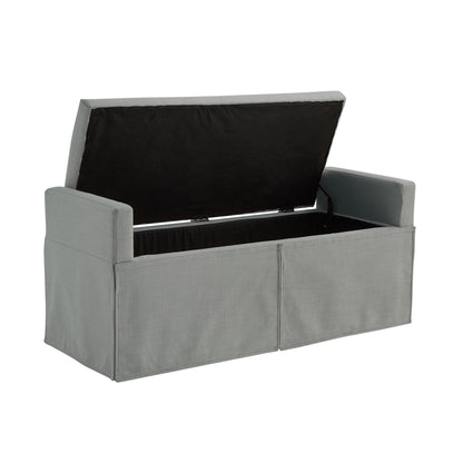 20" White and Red Linen Upholstered Floral Storage Bench with Shoe Storage