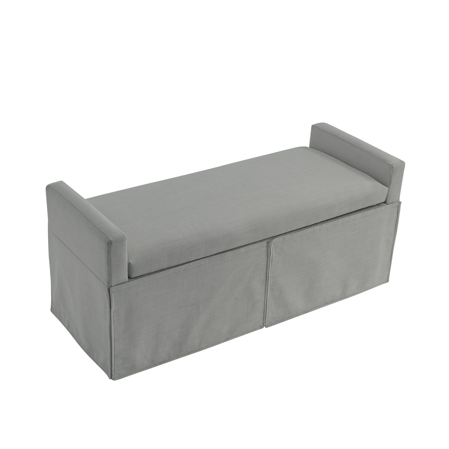 20" White and Red Linen Upholstered Floral Storage Bench with Shoe Storage