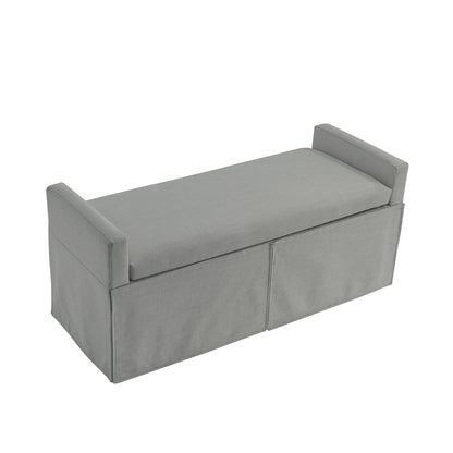 20" White and Red Linen Upholstered Floral Storage Bench with Shoe Storage
