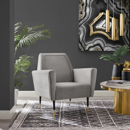 32" Gray And Black And Gold Velvet Arm Chair