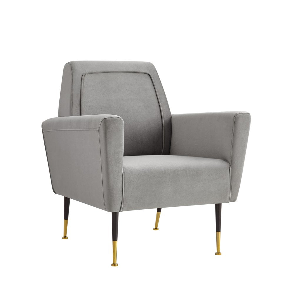 32" Gray And Black And Gold Velvet Arm Chair