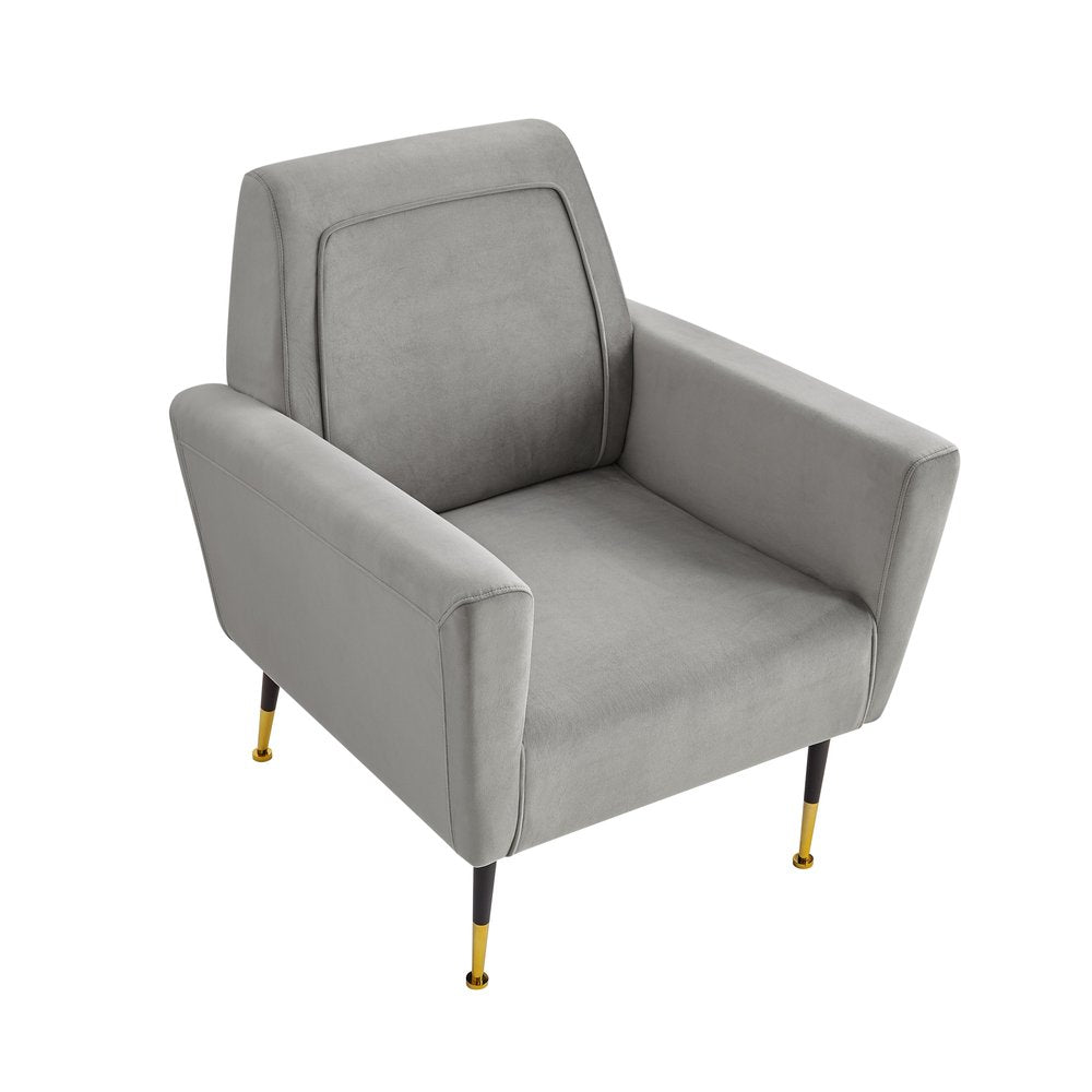 32" Gray And Black And Gold Velvet Arm Chair