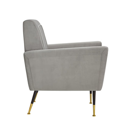 32" Gray And Black And Gold Velvet Arm Chair
