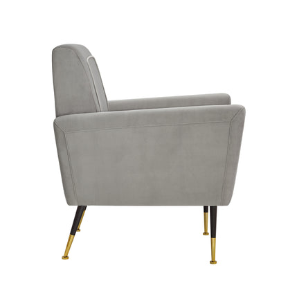 32" Gray And Gold Velvet Arm Chair