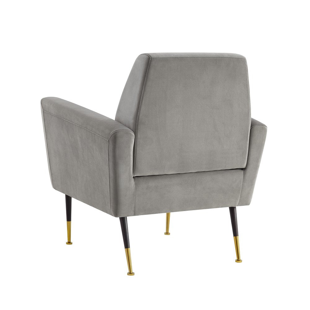 32" Gray And Black And Gold Velvet Arm Chair