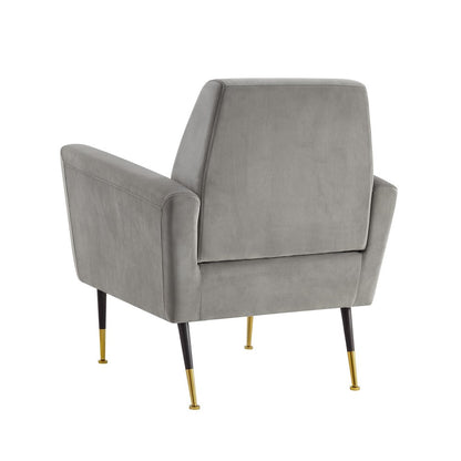 32" Gray And Black And Gold Velvet Arm Chair