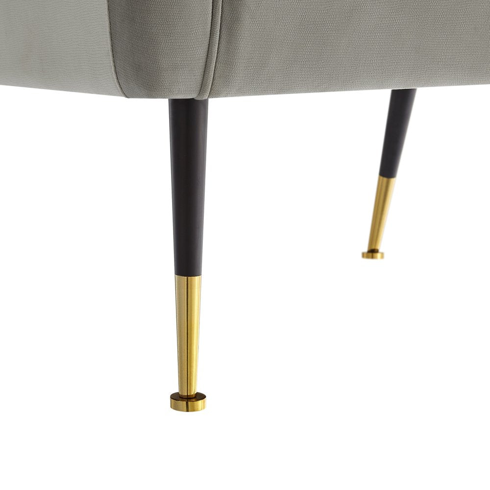 32" Gray And Black And Gold Velvet Arm Chair