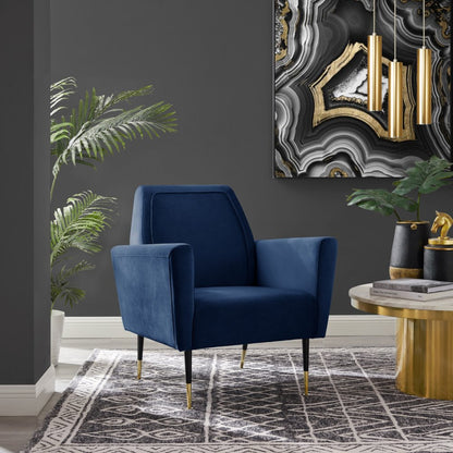 32" Gray And Black And Gold Velvet Arm Chair