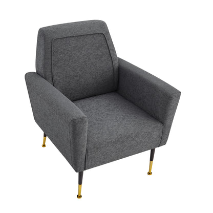 32" Gray And Black And Gold Velvet Arm Chair